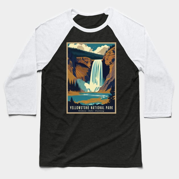 Yellowstone National Park Vintage Poster Baseball T-Shirt by GreenMary Design